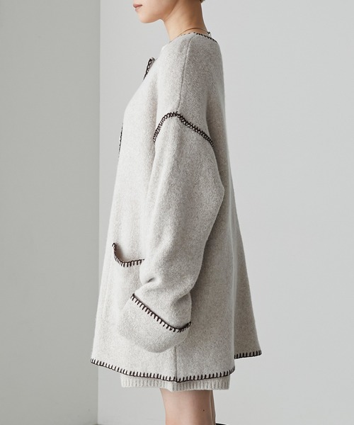 forksy.（フォルクシー）の「【forksy.】バラクラバ付き配色ハンドステッチニットカーディガン（カーディガン/ボレロ・レディース・ブラック/グリーン/アイボリー・FREE）」の20枚目の写真