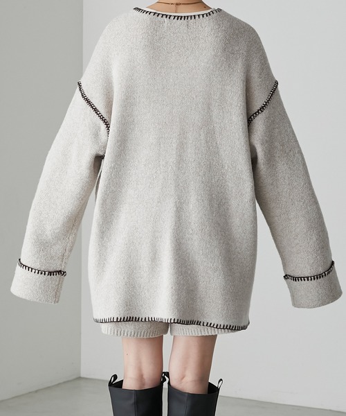 forksy.（フォルクシー）の「【forksy.】バラクラバ付き配色ハンドステッチニットカーディガン（カーディガン/ボレロ・レディース・ブラック/グリーン/アイボリー・FREE）」の21枚目の写真