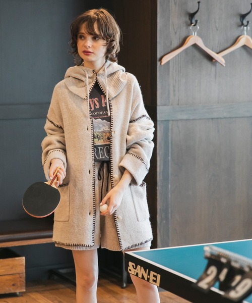 forksy.（フォルクシー）の「【forksy.】バラクラバ付き配色ハンドステッチニットカーディガン（カーディガン/ボレロ・レディース・ブラック/グリーン/アイボリー・FREE）」の7枚目の写真