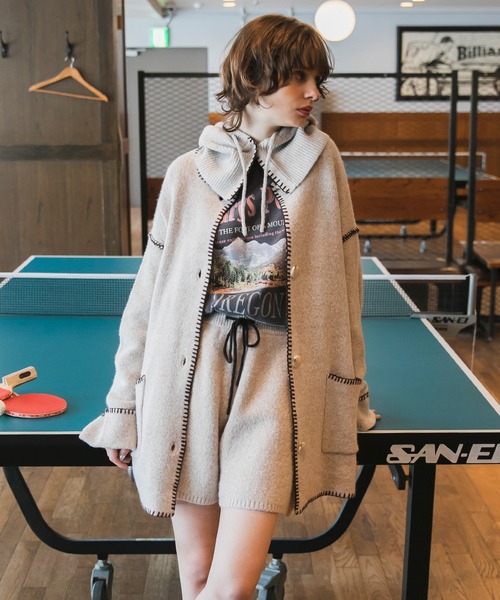 forksy.（フォルクシー）の「【forksy.】バラクラバ付き配色ハンドステッチニットカーディガン（カーディガン/ボレロ・レディース・ブラック/グリーン/アイボリー・FREE）」の8枚目の写真