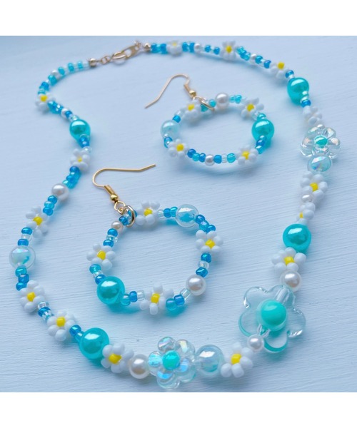 tone（トーン）の「【NAPIKO】 パール！！お花ピアス☆ビーズネックレス☆ハッピーセット/ブルー(MA)（ピアス（両耳用）・レディース・ブルー・FREE）」の3枚目の写真