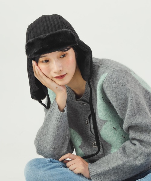 salle de bal（サルデバル）の「polka polka / ポルカポルカ フライトボアハット フライトキャップ flightboahat SDI（ニットキャップ/ビーニー・レディース・ブラック/カーキ/ベージュ・FREE）」の5枚目の写真