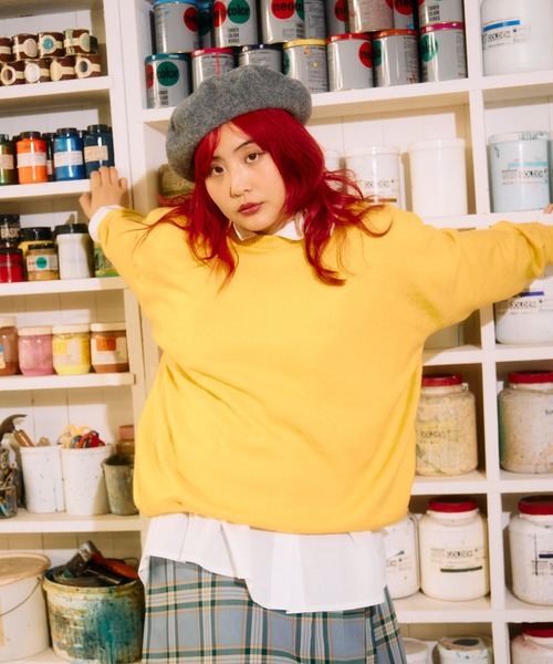 PUNYUS（プニュズ）の「もちもちカラーニット（ニット/セーター・レディース・グリーン/ピンク/ブルー/パープル/レッド/ブラック/イエロー/ブラウン・2/1/3/4）」の6枚目の写真