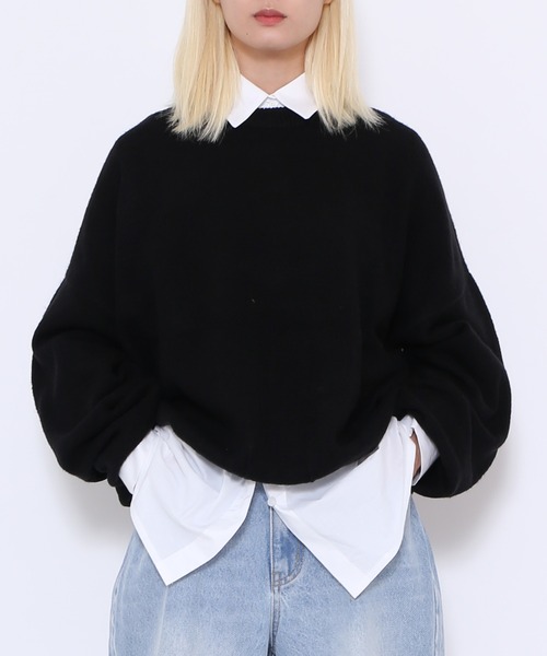 PUNYUS（プニュズ）の「もちもちカラーニット（ニット/セーター・レディース・グリーン/ピンク/ブルー/パープル/レッド/ブラック/イエロー/ブラウン・2/1/3/4）」の2枚目の写真