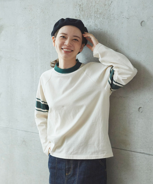 PAR ICI（パーリッシィ）の「ラインプリント カレッジ長袖プルオーバー（Tシャツ/カットソー・レディース・アイボリー/ブルー/グレー・FREE）」の6枚目の写真