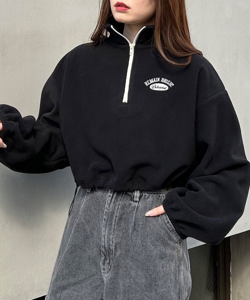 INGNI（イング）の「ハーフジップ胸ロゴショート丈フリーストップス（その他トップス・レディース・グレー系その他3/ホワイト系その他5/ブラック×ホワイト/アイボリー系・M）」の3枚目の写真