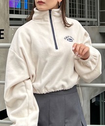 ハーフジップ胸ロゴショート丈フリーストップス