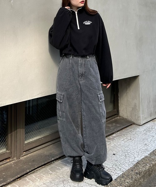 INGNI（イング）の「ハーフジップ胸ロゴショート丈フリーストップス（その他トップス・レディース・グレー系その他3/ホワイト系その他5/ブラック×ホワイト/アイボリー系・M）」の18枚目の写真