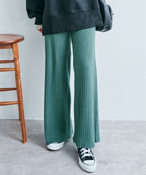 kirakiraShop（キラキラショップ）の「≪25AWの新色登場!≫ 柔暖 リブニット ワイドパンツ（その他パンツ・レディース・ライトベージュ/ブラック/杢グレー/チャコール/グレイッシュベージュ/グリーン/ブラウン/クリーム/ネイビー・L/MT/M/FREE）」の8枚目の写真