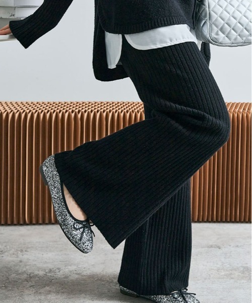 kirakiraShop（キラキラショップ）の「≪25AWの新色登場!≫ 柔暖 リブニット ワイドパンツ（その他パンツ・レディース・ライトベージュ/ブラック/杢グレー/チャコール/グレイッシュベージュ/グリーン/ブラウン/クリーム/ネイビー・L/MT/M/FREE）」の11枚目の写真