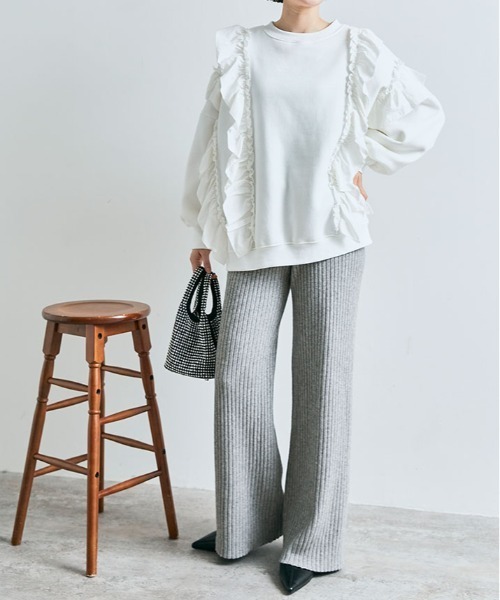 kirakiraShop（キラキラショップ）の「≪25AWの新色登場!≫ 柔暖 リブニット ワイドパンツ（その他パンツ・レディース・ライトベージュ/ブラック/杢グレー/チャコール/グレイッシュベージュ/グリーン/ブラウン/クリーム/ネイビー・L/MT/M/FREE）」の15枚目の写真