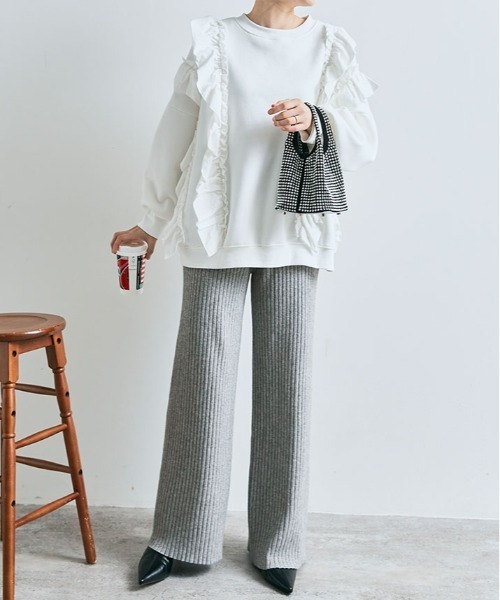 kirakiraShop（キラキラショップ）の「≪25AWの新色登場!≫ 柔暖 リブニット ワイドパンツ（その他パンツ・レディース・ライトベージュ/ブラック/杢グレー/チャコール/グレイッシュベージュ/グリーン/ブラウン/クリーム/ネイビー・L/MT/M/FREE）」の16枚目の写真