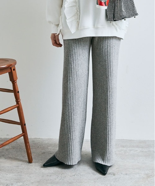 kirakiraShop（キラキラショップ）の「≪25AWの新色登場!≫ 柔暖 リブニット ワイドパンツ（その他パンツ・レディース・ライトベージュ/ブラック/杢グレー/チャコール/グレイッシュベージュ/グリーン/ブラウン/クリーム/ネイビー・L/MT/M/FREE）」の17枚目の写真