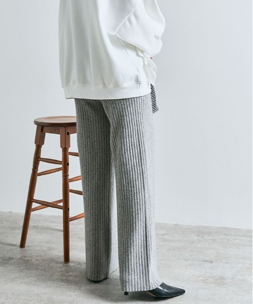 kirakiraShop（キラキラショップ）の「≪25AWの新色登場!≫ 柔暖 リブニット ワイドパンツ（その他パンツ・レディース・ライトベージュ/ブラック/杢グレー/チャコール/グレイッシュベージュ/グリーン/ブラウン/クリーム/ネイビー・L/MT/M/FREE）」の19枚目の写真