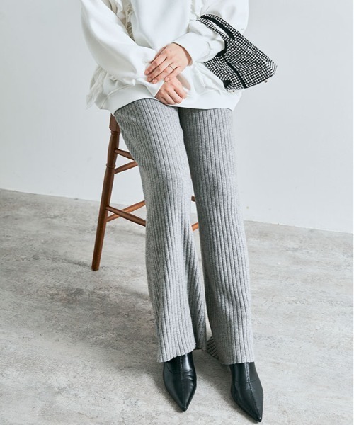 kirakiraShop（キラキラショップ）の「≪25AWの新色登場!≫ 柔暖 リブニット ワイドパンツ（その他パンツ・レディース・ライトベージュ/ブラック/杢グレー/チャコール/グレイッシュベージュ/グリーン/ブラウン/クリーム/ネイビー・L/MT/M/FREE）」の20枚目の写真