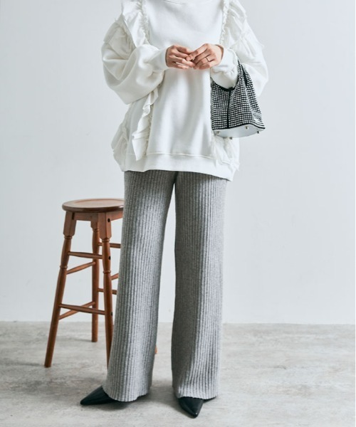 kirakiraShop（キラキラショップ）の「≪25AWの新色登場!≫ 柔暖 リブニット ワイドパンツ（その他パンツ・レディース・ライトベージュ/ブラック/杢グレー/チャコール/グレイッシュベージュ/グリーン/ブラウン/クリーム/ネイビー・L/MT/M/FREE）」の21枚目の写真
