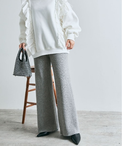 kirakiraShop（キラキラショップ）の「≪25AWの新色登場!≫ 柔暖 リブニット ワイドパンツ（その他パンツ・レディース・ライトベージュ/ブラック/杢グレー/チャコール/グレイッシュベージュ/グリーン/ブラウン/クリーム/ネイビー・L/MT/M/FREE）」の22枚目の写真