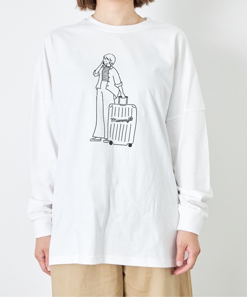 MAKE YOUR DAY(メイクユアデイ)の「おでかけファミリー長袖Tシャツ■ママサイズ(Tシャツ/カットソー・レディース・ブラック/ベージュ/オフホワイト・FREE)」の1枚目の写真