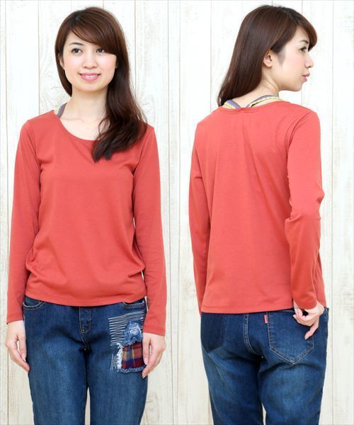 チチカカ(チチカカ)の「フォールカラフルクロシェ ロングTシャツ(Tシャツ/カットソー・レディース・オレンジ/グリーン/その他1・MEDIUM/LARGE)」の1枚目の写真