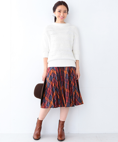 Ray BEAMS（レイビームス）の「Ray BEAMS / タータンチェック プリーツスカート（スカート・レディース・オレンジ/ネイビー・1/0）」の15枚目の写真