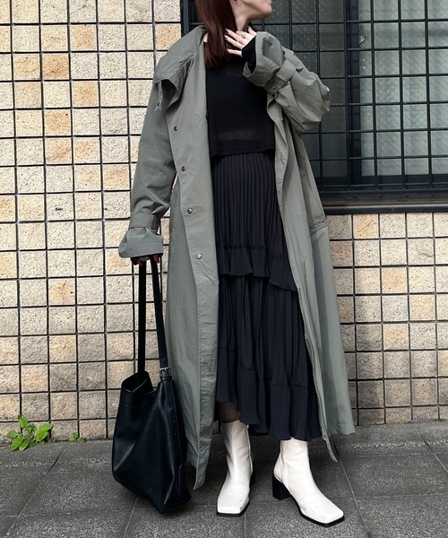 ISOOK（アイスー）の「【ISOOK / アイスー】ナイロンスプリングコート / 春アウター スタンドカラーコート ミリタリージャケット ロングコート ナイロンジャケット トレンチコート ステンカラーコート ZOZOTOWN限定（トレンチコート・レディース・アイボリー/カーキ・FREE）」の12枚目の写真