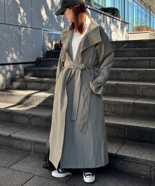 ISOOK（アイスー）の「【ISOOK / アイスー】ナイロンスプリングコート / 春アウター スタンドカラーコート ミリタリージャケット ロングコート ナイロンジャケット トレンチコート ステンカラーコート ZOZOTOWN限定（トレンチコート・レディース・アイボリー/カーキ・FREE）」の4枚目の写真