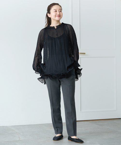 IENA イエナ 24SS ＆NAVY プリーツフリルブラウス 24051900208010 ネイビー F ITVV4HMQLHEG IENA（イエナ）の「＆NAVY プリーツフリルブラウス（シャツ