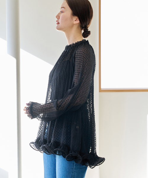 IENA イエナ 24SS ＆NAVY プリーツフリルブラウス 24051900208010 ネイビー F ITVV4HMQLHEG IENA（イエナ）の「＆NAVY プリーツフリルブラウス（シャツ
