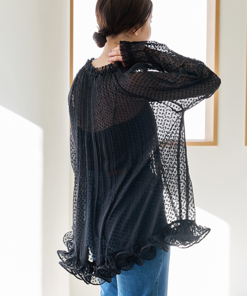 IENA ＆NAVY プリーツフリルブラウス　ネイビー IENA ＆NAVY プリーツフリルブラウス ネイビー