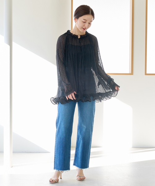 IENA（イエナ）の「＆NAVY プリーツフリルブラウス（シャツ
