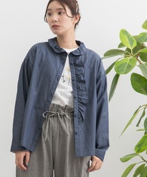 ギャザー衿前立てフリルブラウス