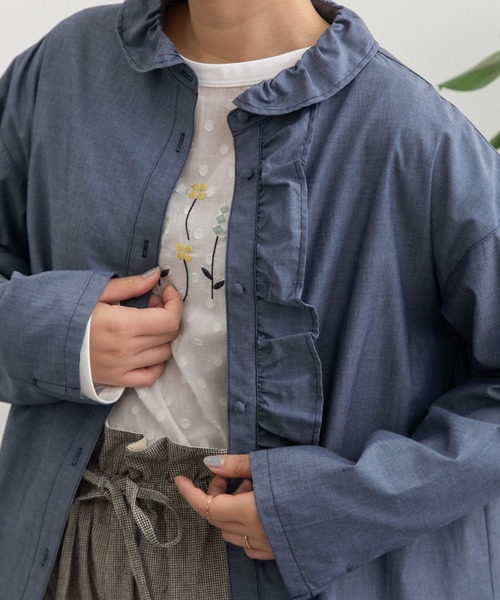 POU DOU DOU（プードゥドゥ）の「ギャザー衿前立てフリルブラウス（シャツ/ブラウス・レディース・オフホワイト/ネイビー/インディゴブルー・3）」の19枚目の写真