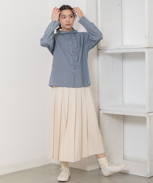 POU DOU DOU（プードゥドゥ）の「ギャザー衿前立てフリルブラウス（シャツ/ブラウス・レディース・オフホワイト/ネイビー/インディゴブルー・3）」の13枚目の写真