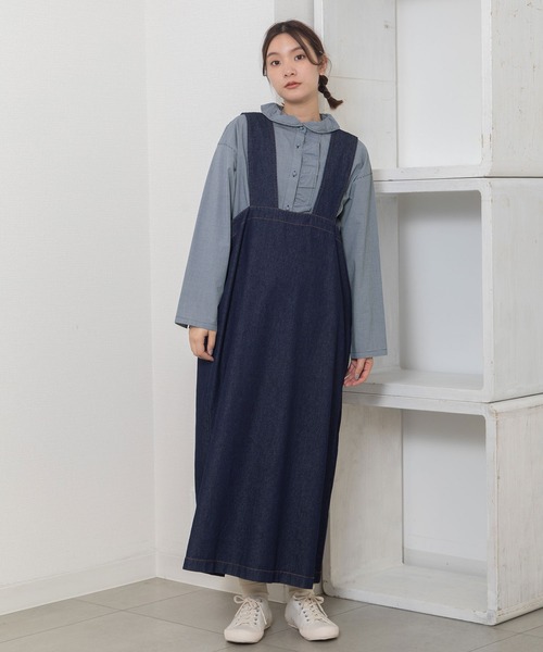 POU DOU DOU（プードゥドゥ）の「ギャザー衿前立てフリルブラウス（シャツ/ブラウス・レディース・オフホワイト/ネイビー/インディゴブルー・3）」の12枚目の写真