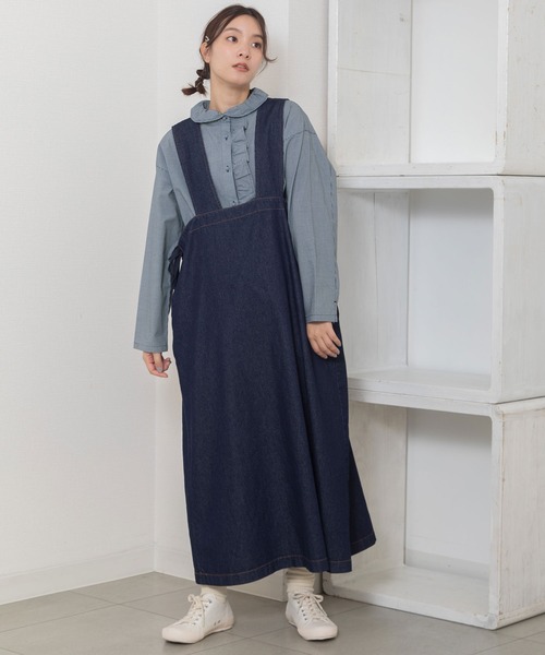 POU DOU DOU（プードゥドゥ）の「ギャザー衿前立てフリルブラウス（シャツ/ブラウス・レディース・オフホワイト/ネイビー/インディゴブルー・3）」の4枚目の写真