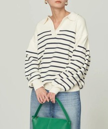 衿付きニットプルオーバー