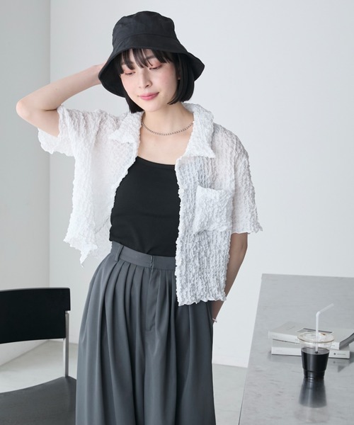 美容オタクです。 styling/ パディングミニタリーコート　ホワイト XSサイズあり【PURESS/ピュアレス】 パールショルダー/ ボタン