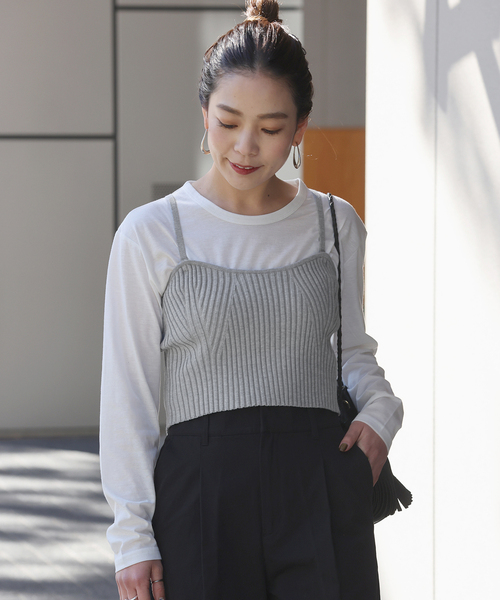B.C STOCK(ベーセーストック)の「ニットビスチェ付きロンT(Tシャツ/カットソー・レディース・チャコールグレー/ブラック・FREE)」の3枚目の写真