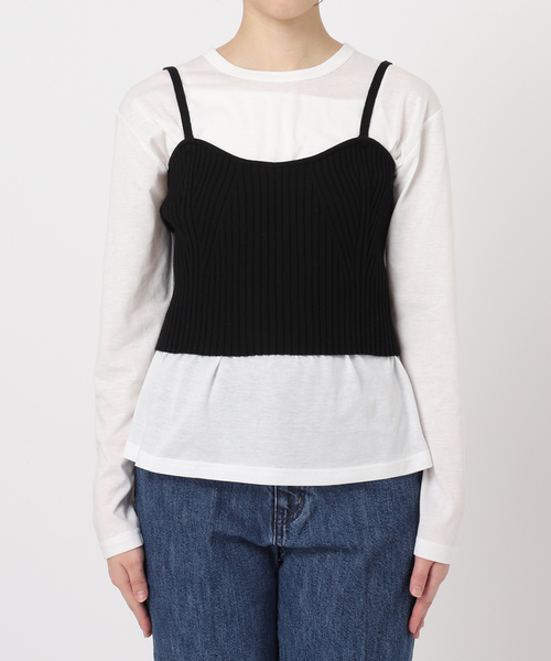 B.C STOCK(ベーセーストック)の「ニットビスチェ付きロンT(Tシャツ/カットソー・レディース・チャコールグレー/ブラック・FREE)」の6枚目の写真