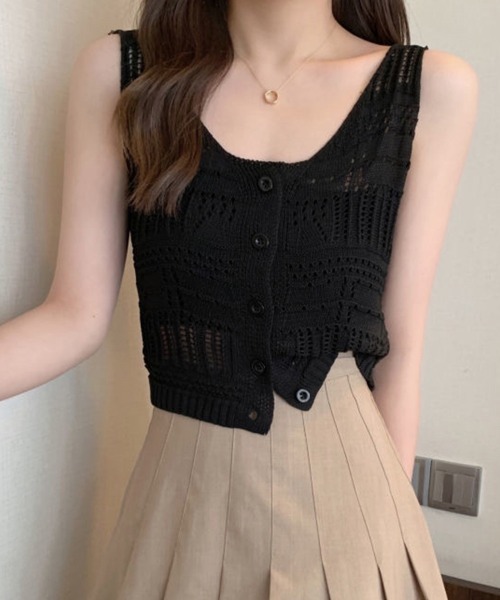 Miniministore（ミニミニストア）の「透かし編み タンクトップ スクエアネック（タンクトップ・レディース・ホワイト/ベージュ/モカ/ブラック・FREE）」の9枚目の写真