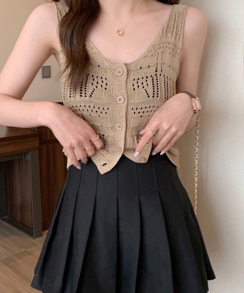 Miniministore（ミニミニストア）の「透かし編み タンクトップ スクエアネック（タンクトップ・レディース・ホワイト/ベージュ/モカ/ブラック・FREE）」の11枚目の写真