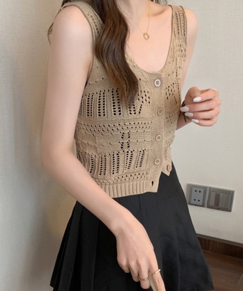 Miniministore（ミニミニストア）の「透かし編み タンクトップ スクエアネック（タンクトップ・レディース・ホワイト/ベージュ/モカ/ブラック・FREE）」の12枚目の写真