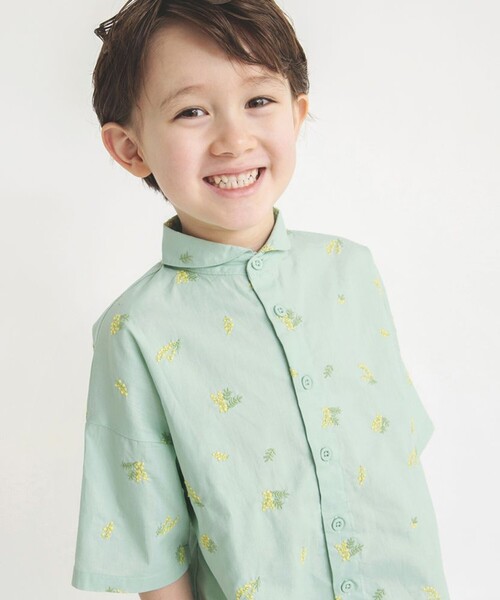 セール】【おそろい】ミモザ刺繍5分袖シャツ（シャツ/ブラウス