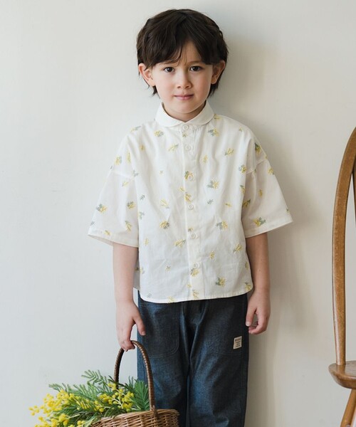 BRANSHES(ブランシェス)の「【おそろい】ミモザ刺繍5分袖シャツ(シャツ/ブラウス・キッズ・ライトグリーン/オフホワイト・110/120/130/140/90/150/100)」の11枚目の写真