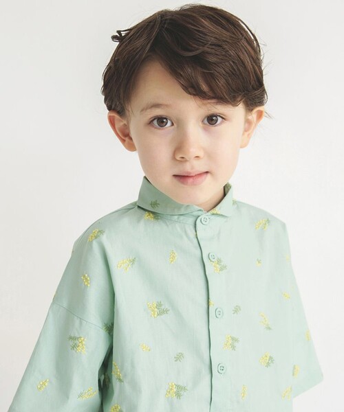 BRANSHES(ブランシェス)の「【おそろい】ミモザ刺繍5分袖シャツ(シャツ/ブラウス・キッズ・ライトグリーン/オフホワイト・110/120/130/140/90/150/100)」の19枚目の写真