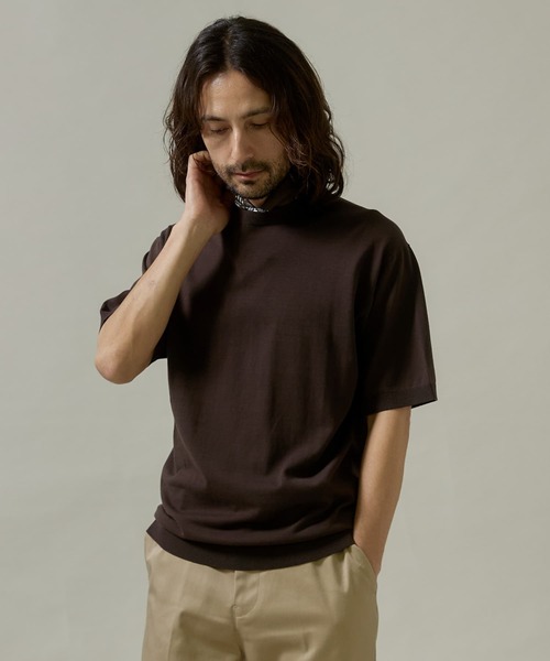 URBAN RESEARCH DOORS（アーバンリサーチドアーズ）の「LIFE STYLE TAILOR　ハイゲージクルーネック半袖ニット（ニット/セーター・メンズ・ブラック/アイボリー/ダークブラウン/ブルー系その他・MEDIUM/LARGE）」の9枚目の写真