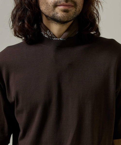 URBAN RESEARCH DOORS（アーバンリサーチドアーズ）の「LIFE STYLE TAILOR　ハイゲージクルーネック半袖ニット（ニット/セーター・メンズ・ブラック/アイボリー/ダークブラウン/ブルー系その他・MEDIUM/LARGE）」の13枚目の写真