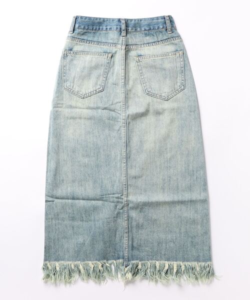 aimoha（アイモハ）の「スリット入りフリンジ裾デニムスカート（デニムスカート・レディース・インディゴブルー・X-SMALL/SMALL/MEDIUM/LARGE/X-LARGE）」の2枚目の写真