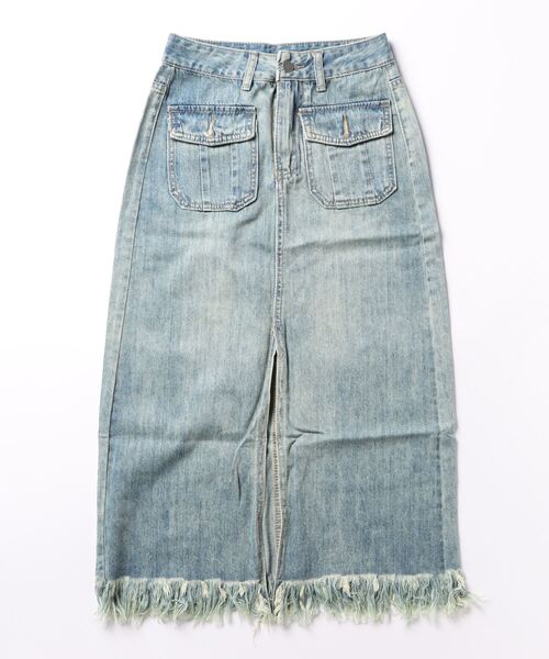 aimoha（アイモハ）の「スリット入りフリンジ裾デニムスカート（デニムスカート・レディース・インディゴブルー・X-SMALL/SMALL/MEDIUM/LARGE/X-LARGE）」の9枚目の写真