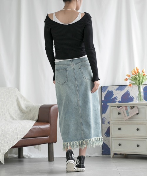 aimoha（アイモハ）の「スリット入りフリンジ裾デニムスカート（デニムスカート・レディース・インディゴブルー・X-SMALL/SMALL/MEDIUM/LARGE/X-LARGE）」の16枚目の写真